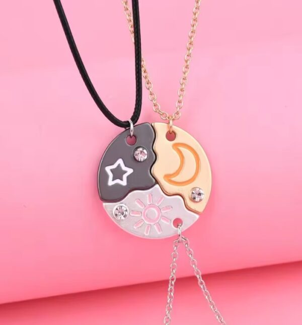 Elviragirl 3PCS Sun Moon Star BFF Friendship Necklace Set