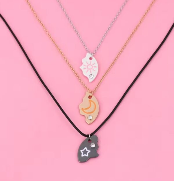 Elviragirl 3PCS Sun Moon Star BFF Friendship Necklace Set