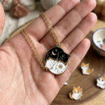 2 PCS Black & White Cat Matching Pendant Necklace Set