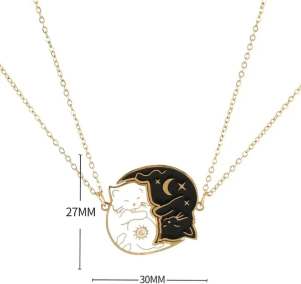 2 PCS Black & White Cat Matching Pendant Necklace Set